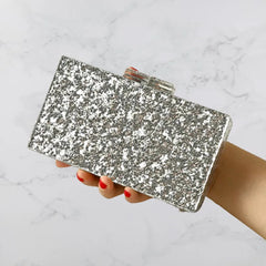 Silver Glitter Gold Glitter Acrylic Box Clutches Mirror Acrylic Clasp Female Flap Evening Day Clutches