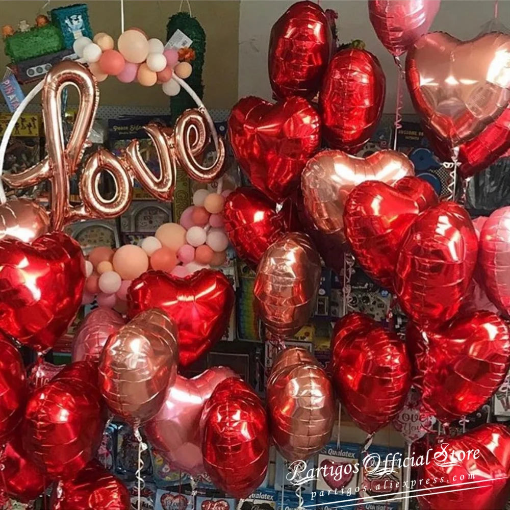 Red heart balloons helium foil globos for Wedding Valentines Day party decor