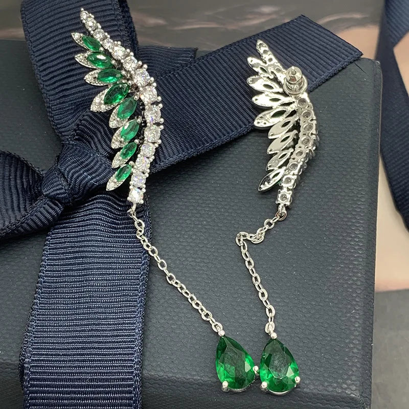 Bilincolor fashion green long dangling  wing earring for women