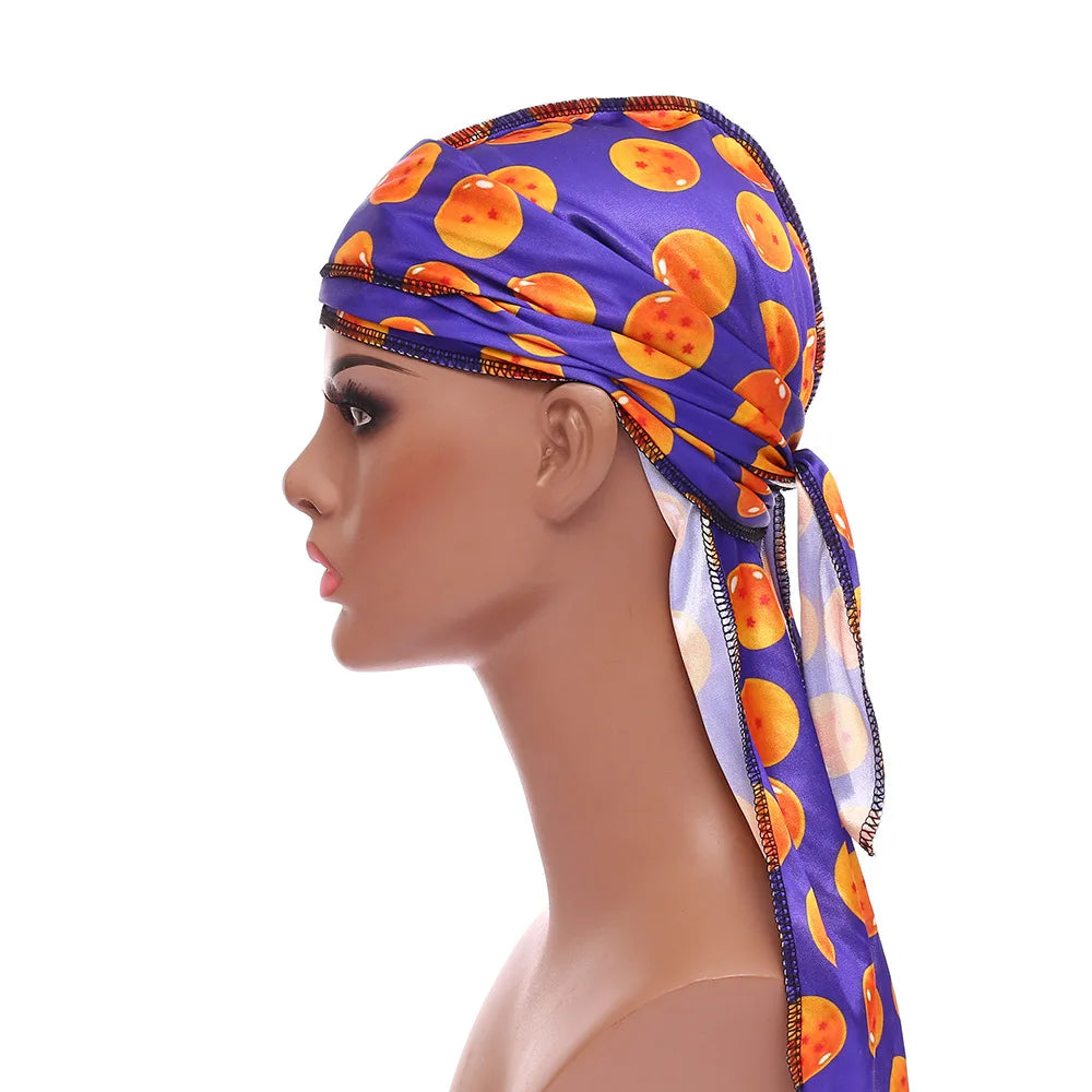 Street Hip-Hop Silky Durags For Men Print Bandana Turban Hat Unisex Doo Durag