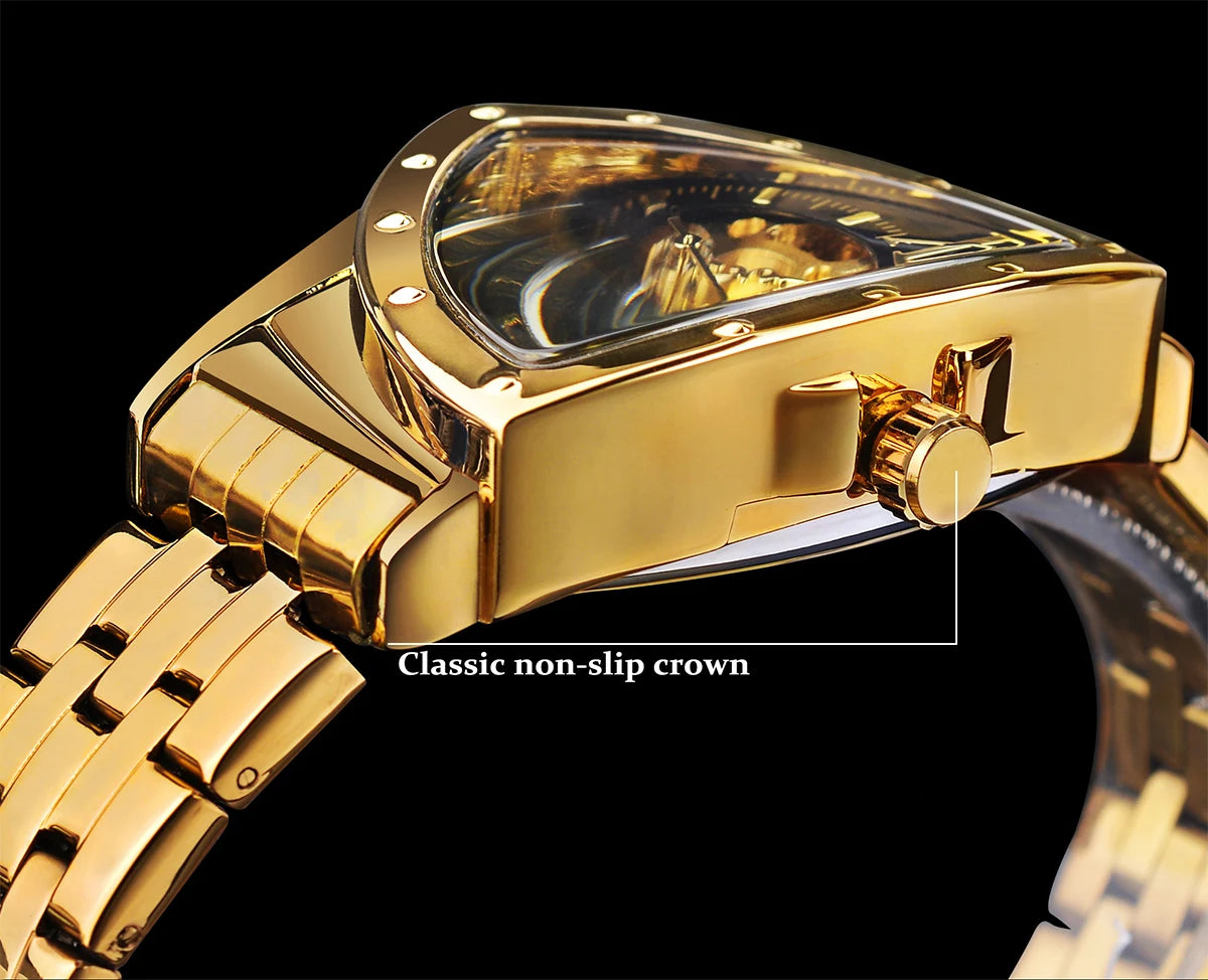 Golden Luxury Men Mechanical Wristwatch Triangle Automatic Watches