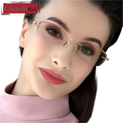 Chashma Rimless Spectacles Pure Titanium Fashion Eye Glasses Diamond Trimmed Spectacle Frames Women Sunglasses Tint Lens