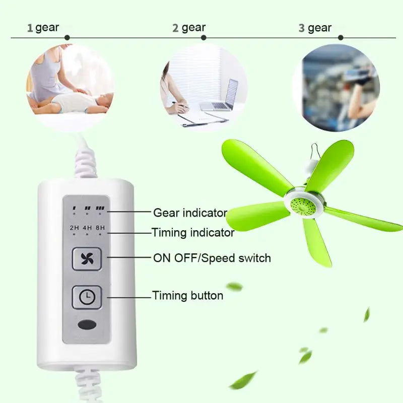 5W Remote Control Timing USB Ceiling Fan Air Cooler USB Fans for Bed Camping Outdoor Hanging Camper Tents Hanger Fan