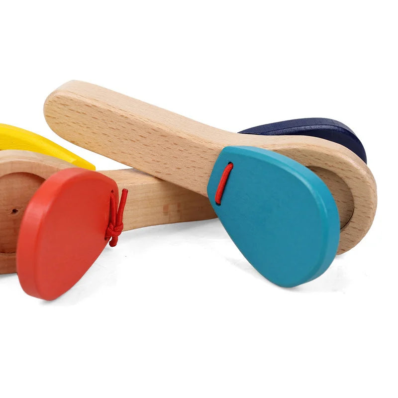 1Pcs Baby Montessori Wooden Orff Percussion Instrument Baby Handle Castanets Clappers Hand Clappers Brain Game Educational Toys