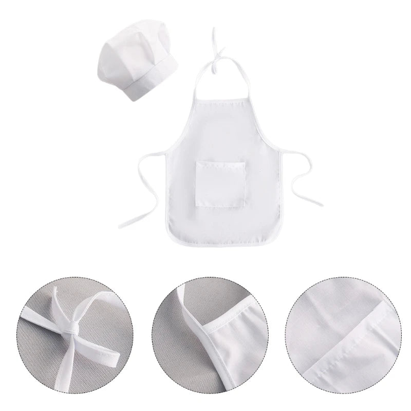 Infant Baby White Chef Costume Kitchen Hat and Apron Set Cosplay Newborn Photography Props