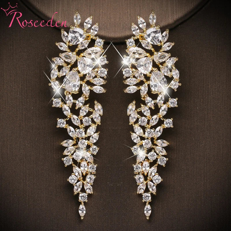 Fashion Charm AAA Cubic Zircon Leave Pendant Earrings For Women