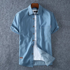 Men's Blue Denim Shirts Short Sleeve Jean Shirts