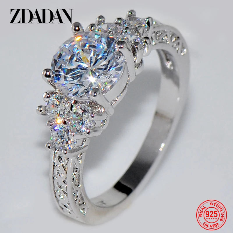 Silver 8MM Zircon Finger Ring For Women Fashion Wedding Jewelry Accessories Wholesale