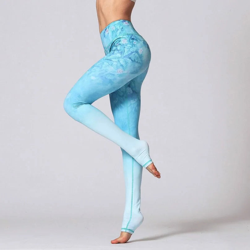 Cloud Hide Yoga Pants Women High Waist Trainer Sports Leggings Long Tights Floral Push Up Running Trouser Workout Tummy Control