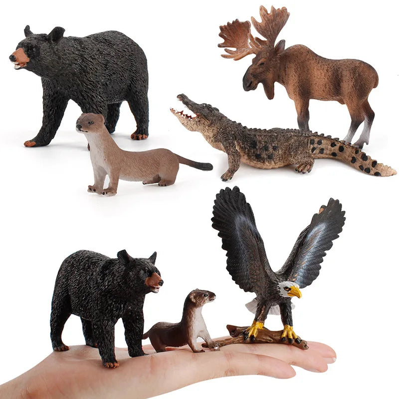 Simulation Wild Jungle Animals Wolf Bison Eagle Bear Crocodile PVC Action Figures Ornaments Collection Kids Education Toy