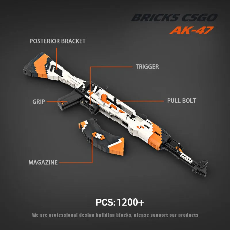 Creative Military CSGO Series AK47 Building Blocks Gun Continuous Shoot Rubber Band Bullet MOC Assembly Brick Toys