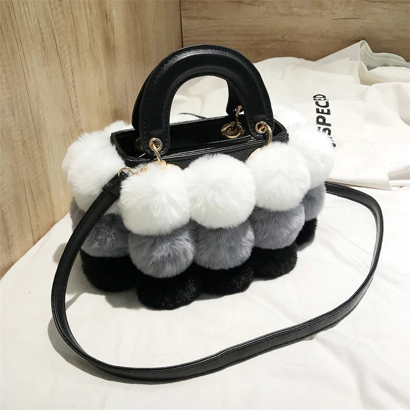 Winter Hot Soft Plush Ball Handbags for Women Luxury Designer Bag