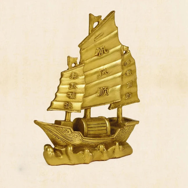 Decor for Fortune, Wealth and Prosperity - Decorative Gold Wealth Sailing Boat Décor for Office