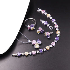 Multicolor Silver 925 Bridal Jewelry sets For women Cubic Zirconia Necklace Earrings Ring Bracelets For Wedding