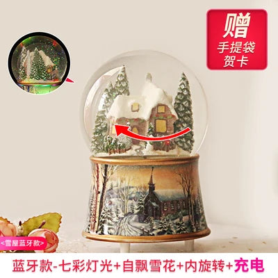 Christmas Music Box Kids Birthday Gift Snowflake Crystal Ball Music Box