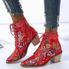 Fashion Retro Women Boots Embroider Ethnic Ankle Boots