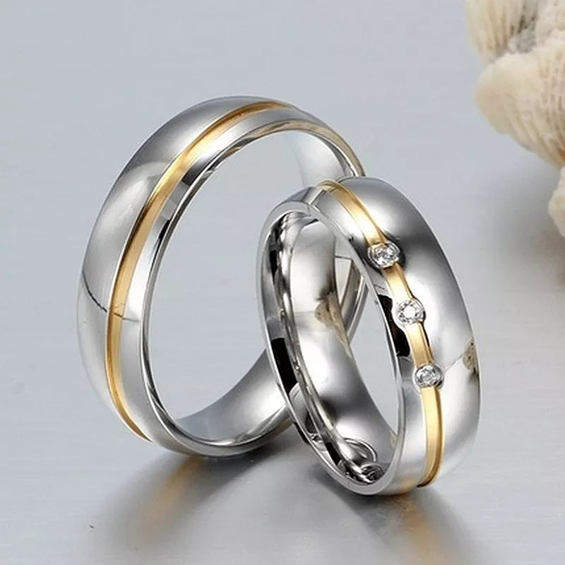 Stainless Steel Ring Surprised Gift  AAA+ CZ Stone Jewelry Never Fade Promise Ring New Fashion Wedding Rings for Couples