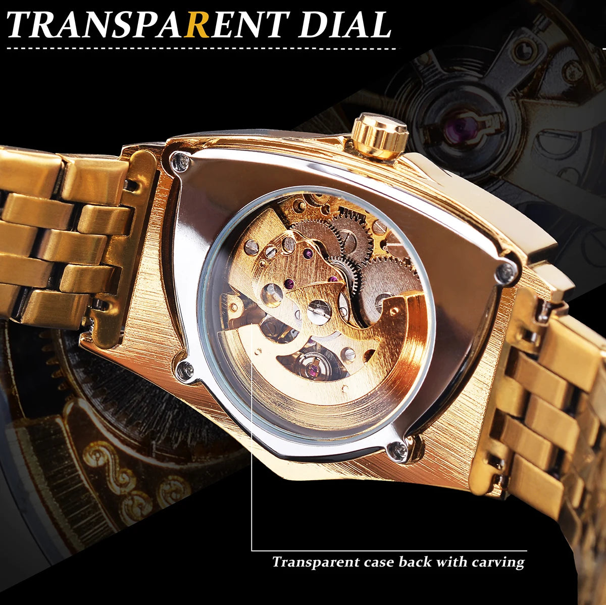 Golden Luxury Men Mechanical Wristwatch Triangle Automatic Watches