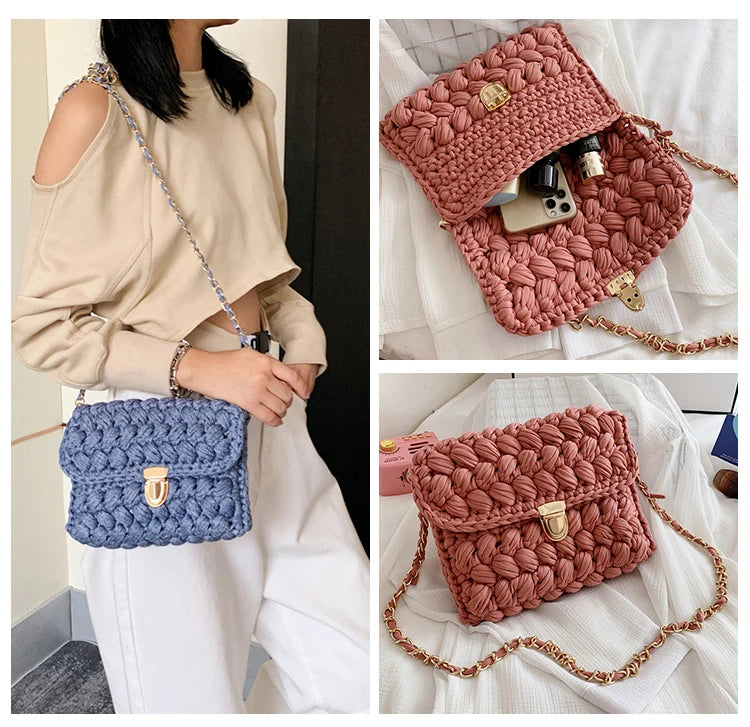 Handmade Woven Women's Crossbody Bags Thread Hook Knitted Shoulder Bag