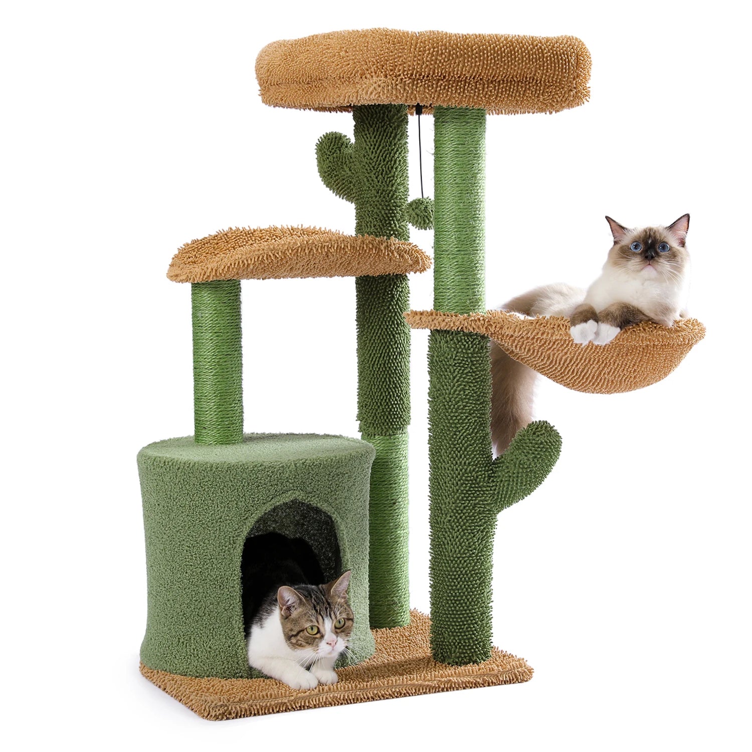 Cactus Cat Tree Houses Hummock Fully Wrapped Scratching Post Wood Climbing Tower for Cat