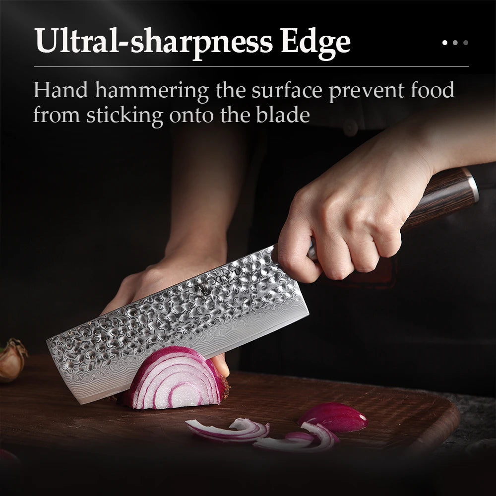 Knife Chef Kitchen Knife Damascus Steel Chinese Cleaver Vege Hammer Stria Cook Knives Pakka Wood Handle