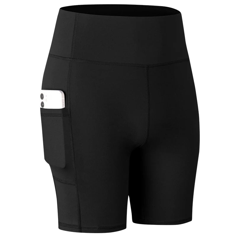 Women's Yoga Shorts with Pocket Running Tights Short  High Waist Gym Compression Sport Shorts