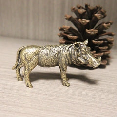 Heavy Brass Wild Boar Statue for Home Decors Retro Figurines Creative Handmade Animal Sculpture Art Bookcase Display Ornaments