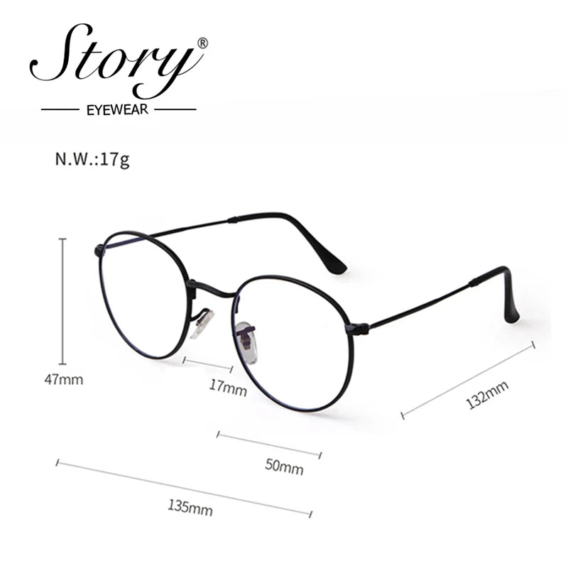 Story retro round blue light blocking glasses women