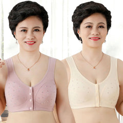 women's soft cotton vest-style middle-aged and elderly bra, large size, no steel ring front buckle underwear