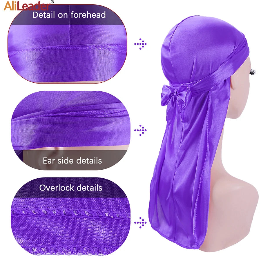 Unisex Silky Durags Bandanas Turban Hat Wigs Doo Men Satin Durag