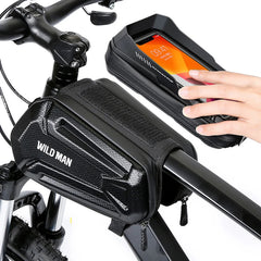 WILD MAN Rainproof Bicycle Frame Bag Front Hard Shell Bike Top Tube Bag Touch Screen Cycling Phone Bag