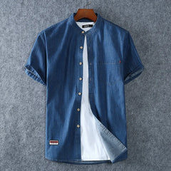 Men's Blue Denim Shirts Short Sleeve Jean Shirts