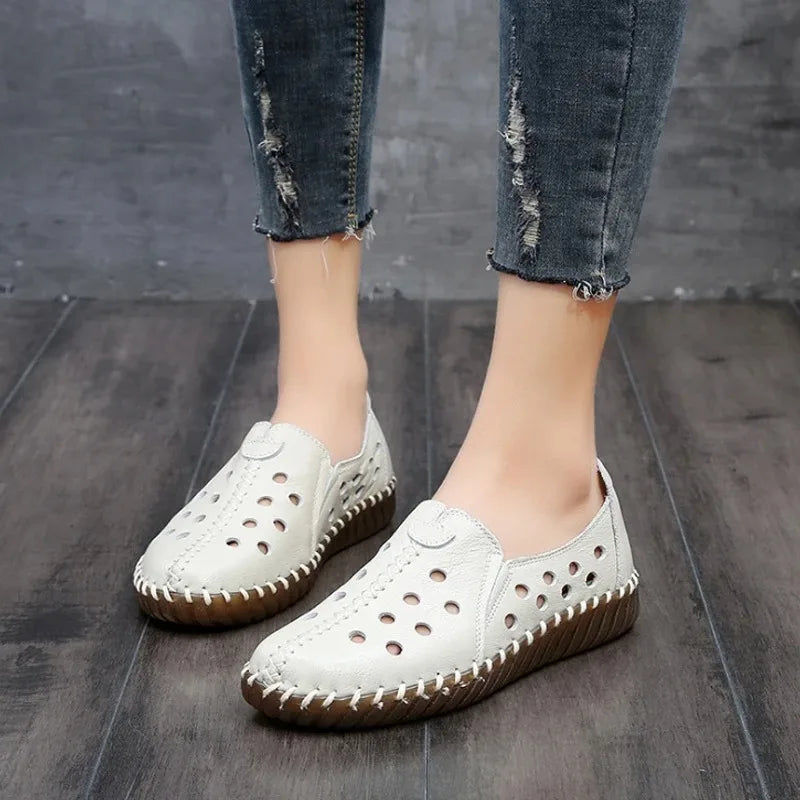 Autumn Wide Width Women Shoes Genuine Leather Ballet Flats Women's