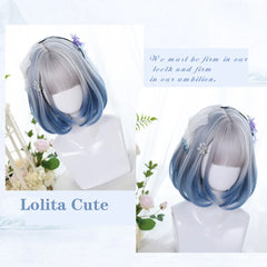Synthetic Short Bob Color Lolita Anime Wigs With Air bangs for Women