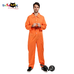 Eraspooky Men's Prisoner Jumpsuit Cosplay Halloween Costume For Adult Orange Criminal Jailbird Inmate Shirt Carnival Outfit