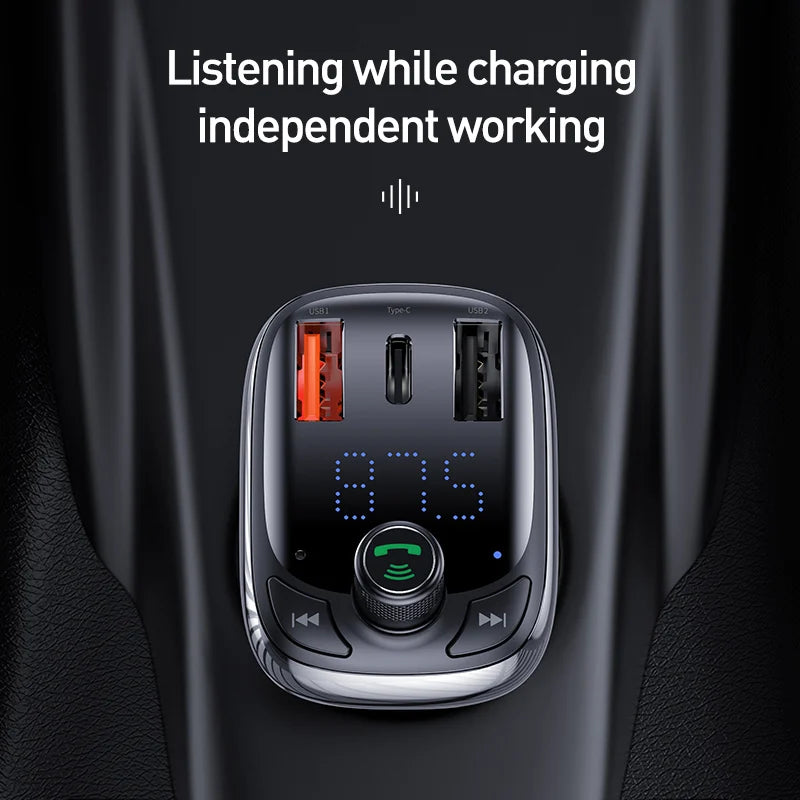 FM Transmitter Car Quick Charger For Phone Bluetooth 5.0 Car Kit Audio MP3 Player 5A Fast Charging Charger FM Modulator