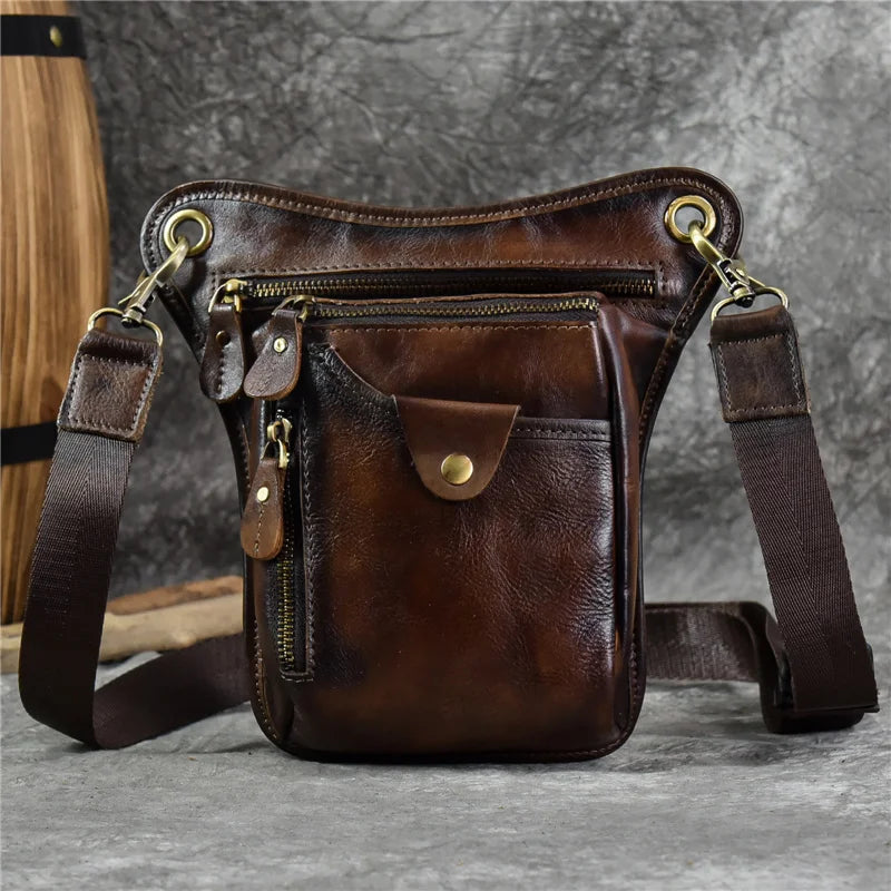 High Quality Men's Genuine Leather Waist Big leg bag motorcycle Shoulder bag Crossbody Bag Pack for Hips Legs Bag for men