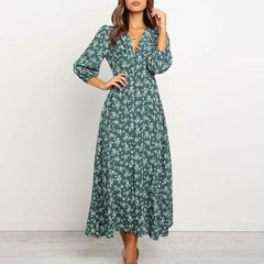 Women's Summer Bohemian Floral Print Long Maxi Dress