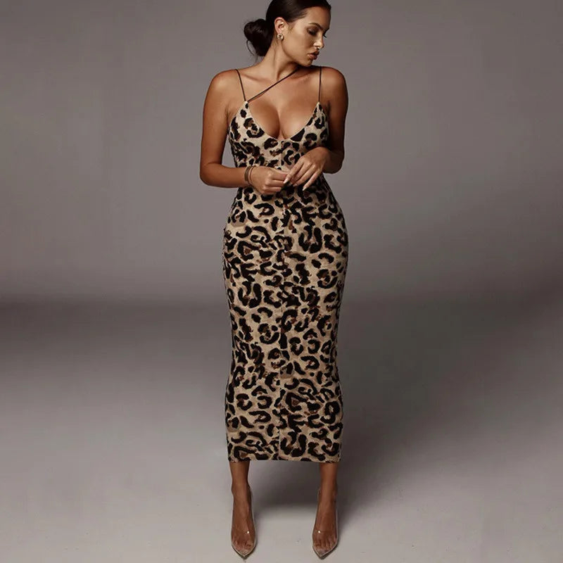 Women's Leopard Snake Print Dress Fashion Ladies Long Maxi Dress