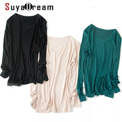 SuyaDream Women Basic Shirt Real Silk T shirts