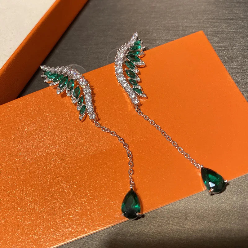 Bilincolor fashion green long dangling  wing earring for women