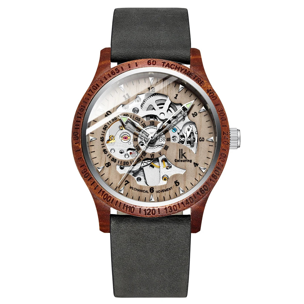 Men Watch Fashion Casual Wooden Case Crazy Horse Leather Strap