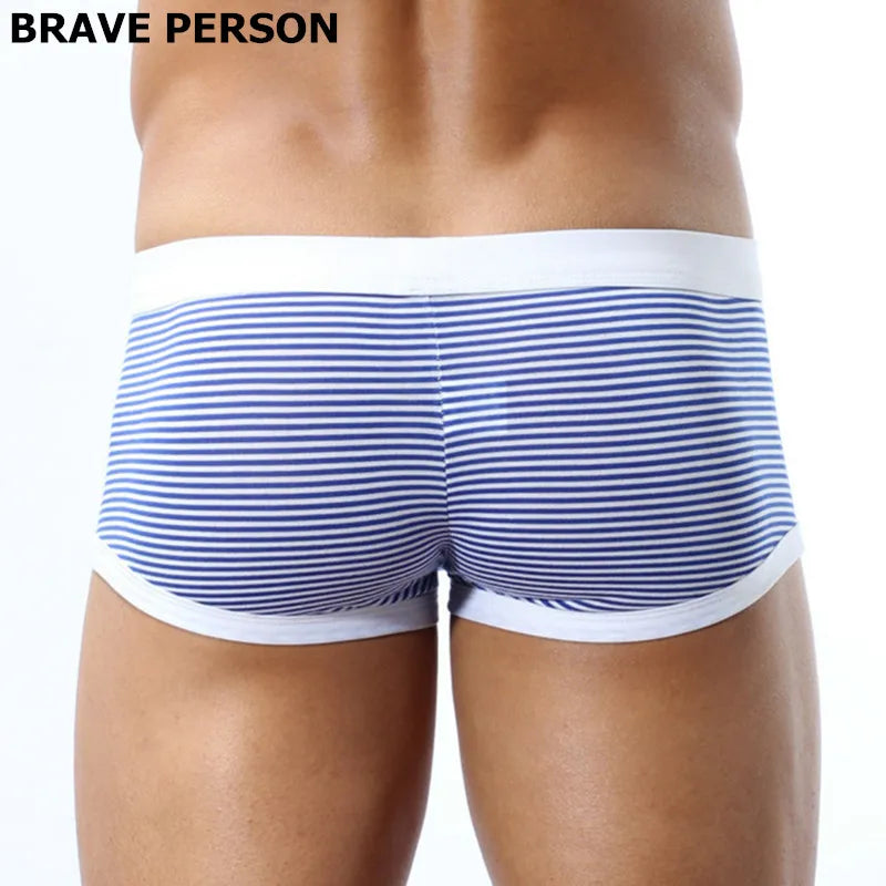 BRAVE PERSON Brand  Men's Lycra Cotton Underwear Boxers Men Knit Stripe Boxer Shorts