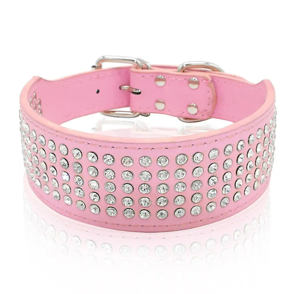 Rhinestone Leather Dog Collars Bling Diamante Crystal Studded Dogs Pet Collars