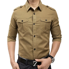 Military Slim Fit Mens Long Sleeve Cargo Shirts