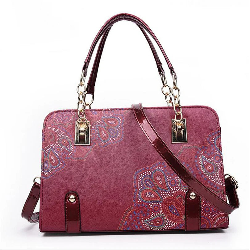 pring New Handbags Women Fashion Shoulder Bag Korean Flower Printing PU Leather Tote Bag