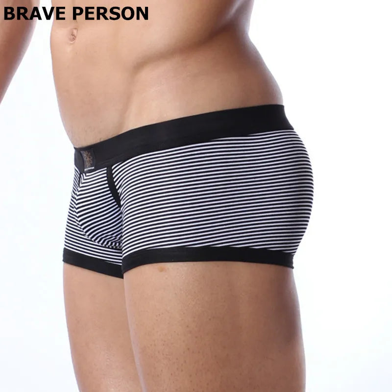 BRAVE PERSON Brand  Men's Lycra Cotton Underwear Boxers Men Knit Stripe Boxer Shorts