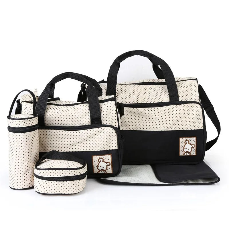 MOTOHOOD 5pcs Baby Diaper Bag Sets Large-capacity Fashionable Mother's Maternity Bag Mommy Bag