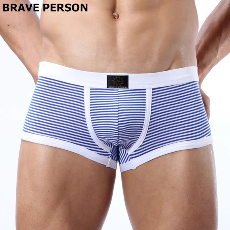 BRAVE PERSON Brand  Men's Lycra Cotton Underwear Boxers Men Knit Stripe Boxer Shorts