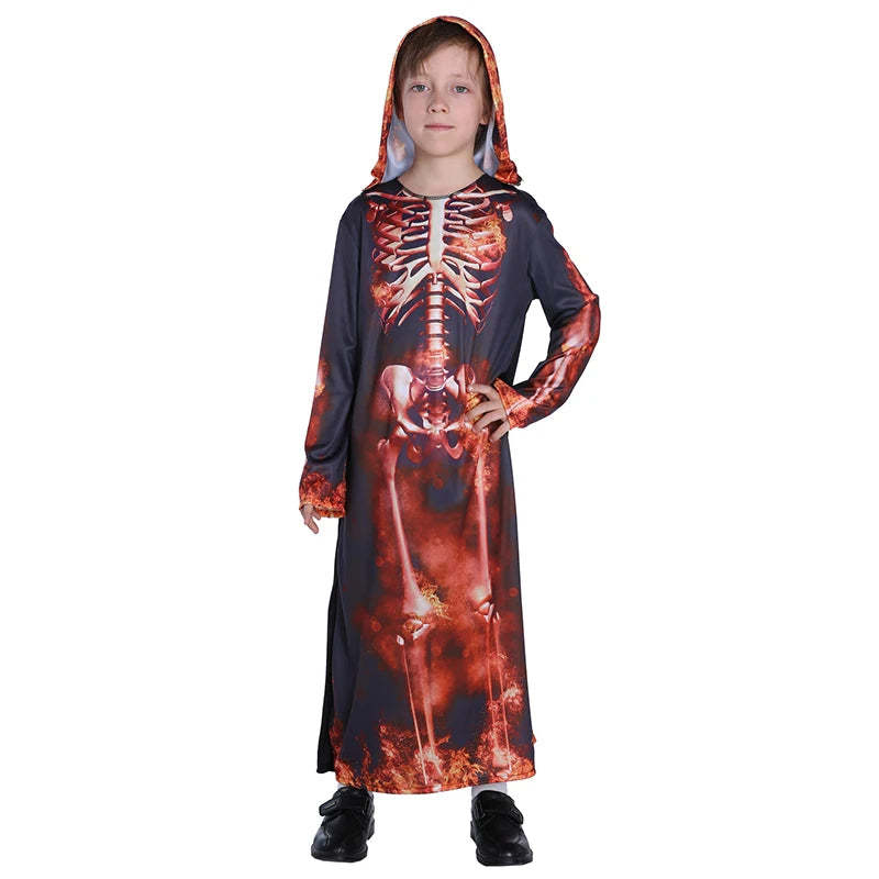 Flame Skeleton Robe Boy magic suit Christmas Party Dress Up Items Halloween Fancy cosplay Dress child costume
